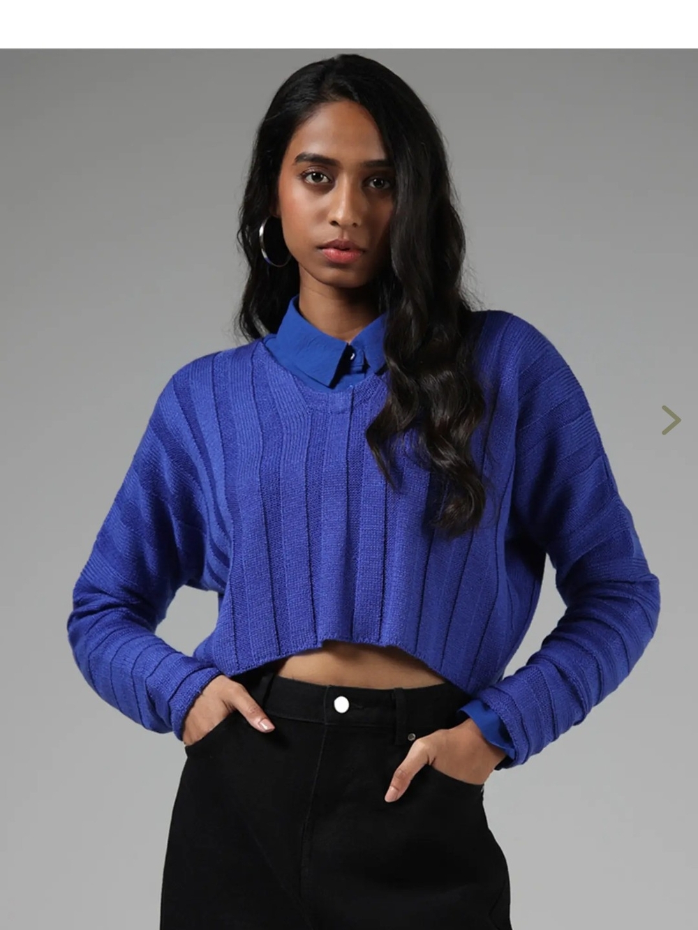 Cotton On Cobalt Blue Cropped Ribbed Sweater Size Medium